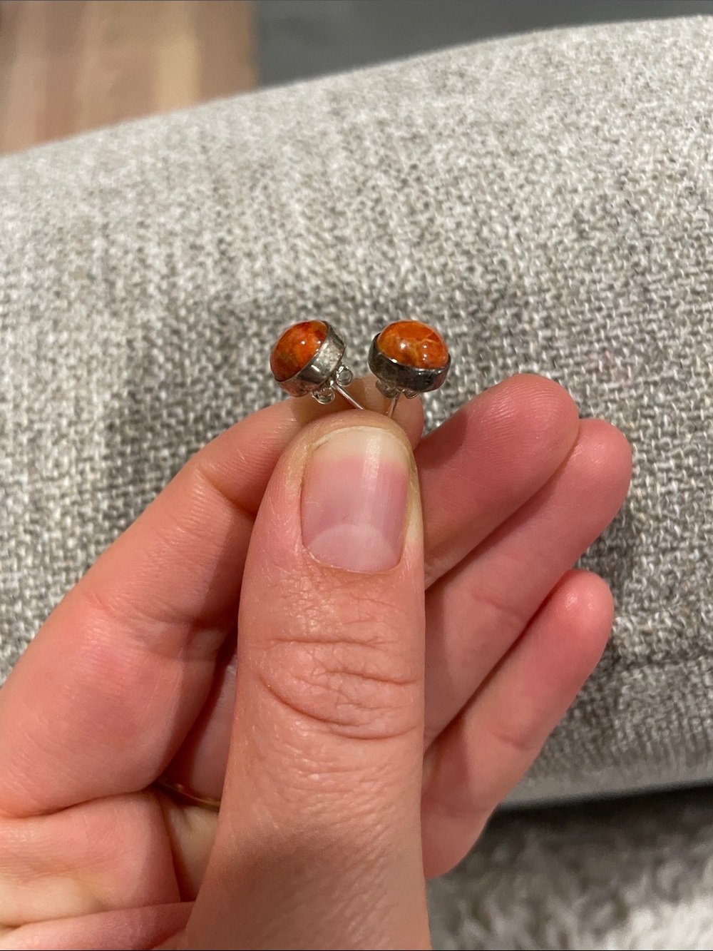 Sterling Silver Orange Stone Stud Earrings